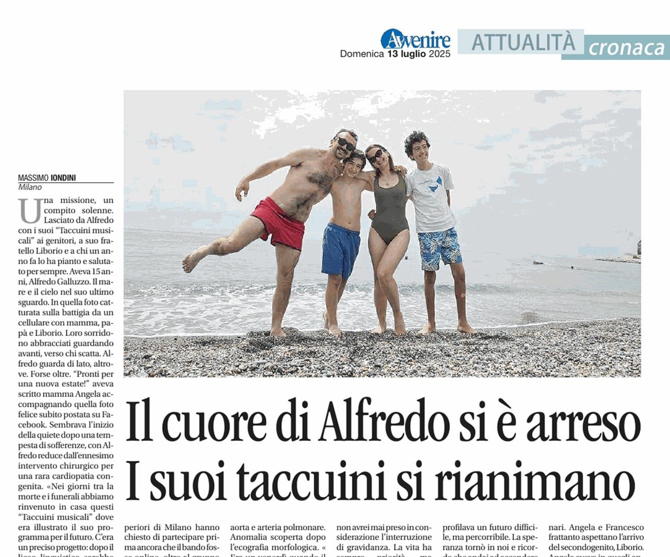 Massimo Iondini racconta la nascita di Taccuini musicali di Alfredo ETS sulle pagine di Avvenire